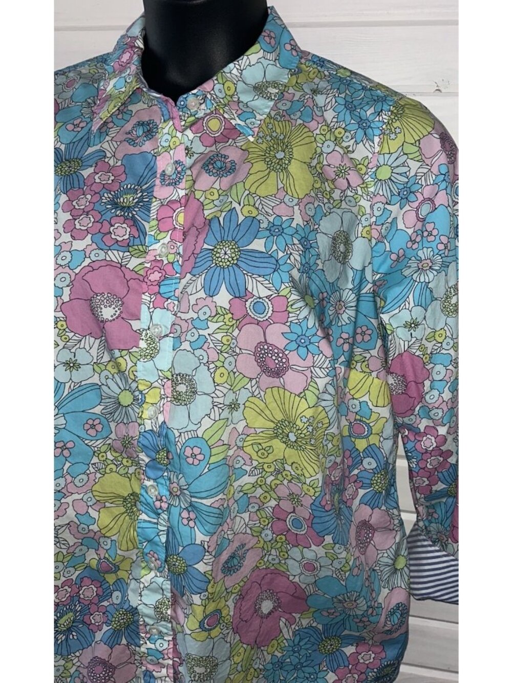 Talbots Sz PLUS X (14W) Retro Floral Classic Casual Button Shirt L/S Cotton EUC